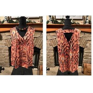 a.n.a. Sleeveless top Coral and Brown Aztec Print Sz XL